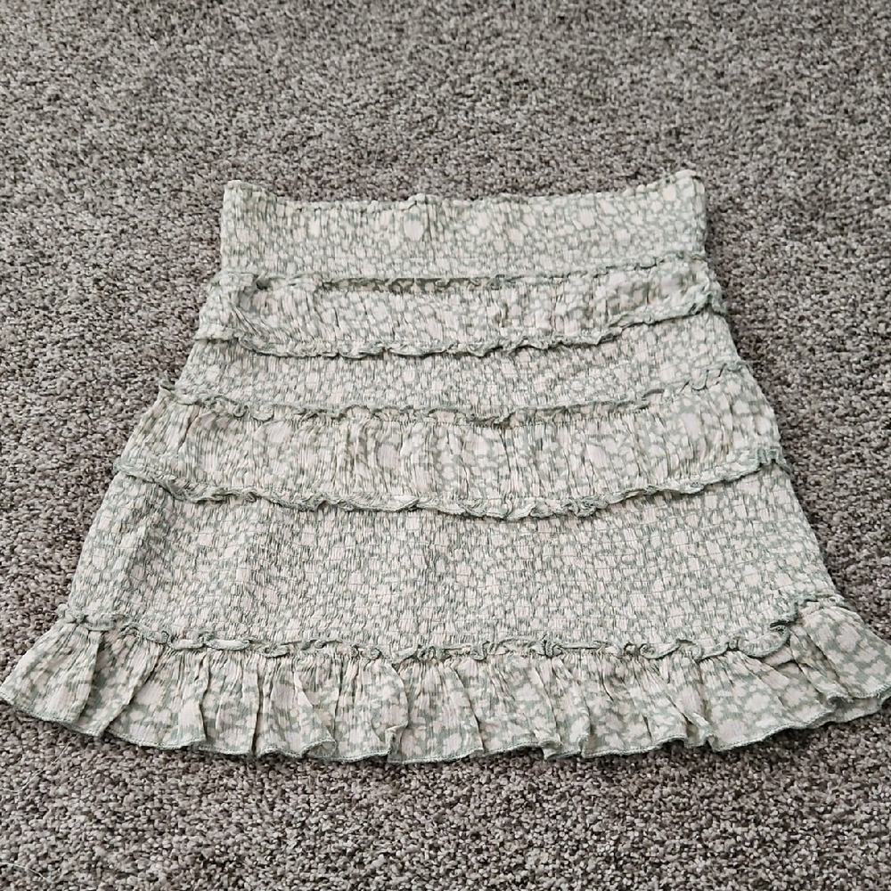Ocean Drive Green Combo Printed Rayon Ruffle Mini Skirt
